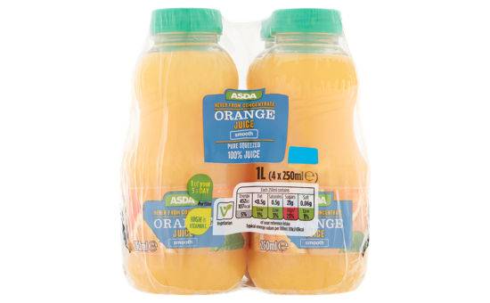 Asda Smooth Orange Juice 4 x 250ml