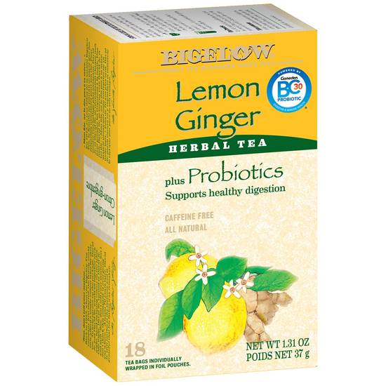 Bigelow Lemon Ginger Herbal Tea + Probiotics, 18 CT