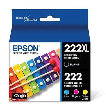 Epson 222XL/222 Black High Yield and Cyan/Magenta/Yellow Standard Yield Ink Cartridges, 4/Pack (T222XL-BCS)
