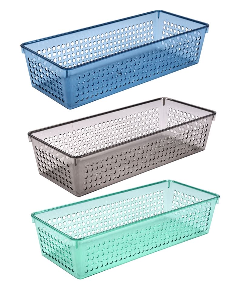 Slim Plastic Drawer Organization Baskets, 10.5x4.5 in, Assorted (3 ct)