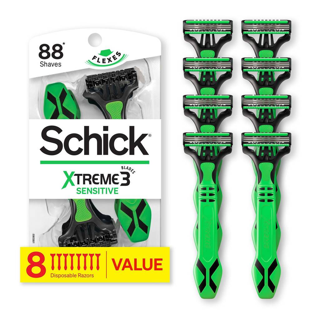 Schick Xtreme Sensitive 3-Blade Disposable Razors, 8 Ct