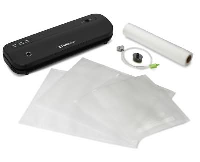 FoodSaver Space Saving Vacuum Sealer With Bags and Roll, Black (8 ct)
