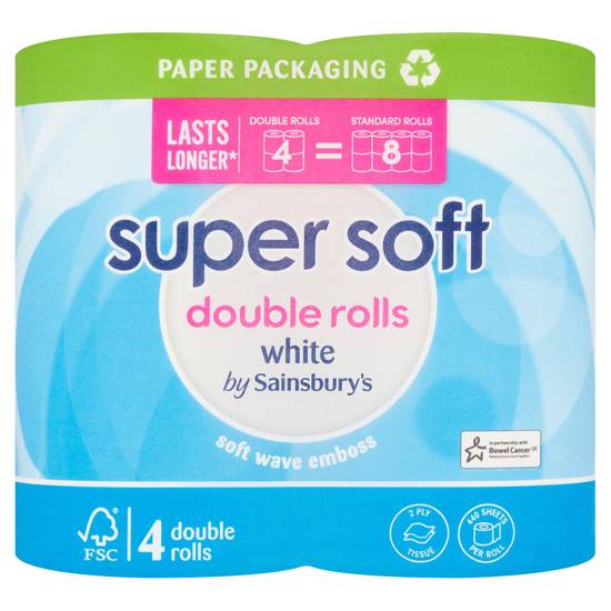 Sainsbury's Super Soft White Toilet Tissue Double Rolls 4 equals 8 Rolls