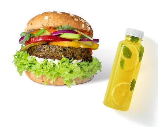 Zestaw Burger Vegan Jaglany Klasyk z Lemoniadą lub Sokiem