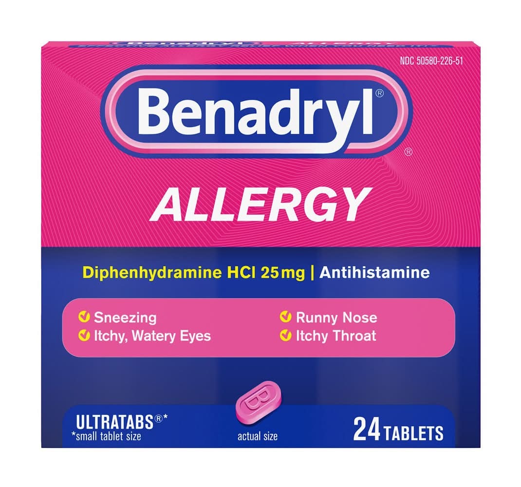 Benadryl Ultratabs Diphenhydramine Allergy Relief Tablets 25 mg (24 ct)