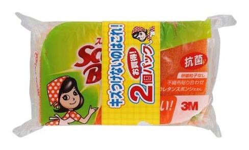 ＳＢ抗菌ウレタンスポンジたわしリーフ３層２個オレンジ:4548623282077