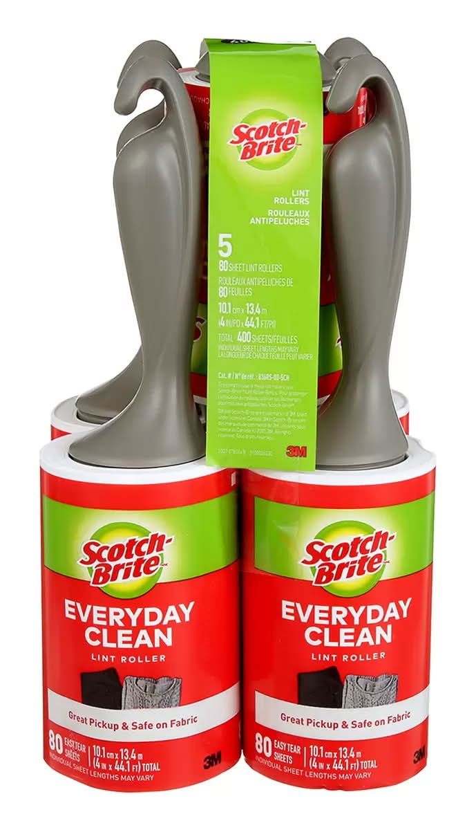 Scotch-Brite · Rodillo adhesivo quita pelusa 80 hojas cada uno, 10.1x13.4 cm (5 un)