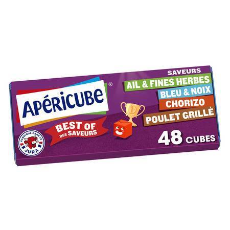 Apéricube - Fromage apéritif des saveurs ail & fines herbes bleau & noix chorizo poulet grillé (48 pièces)