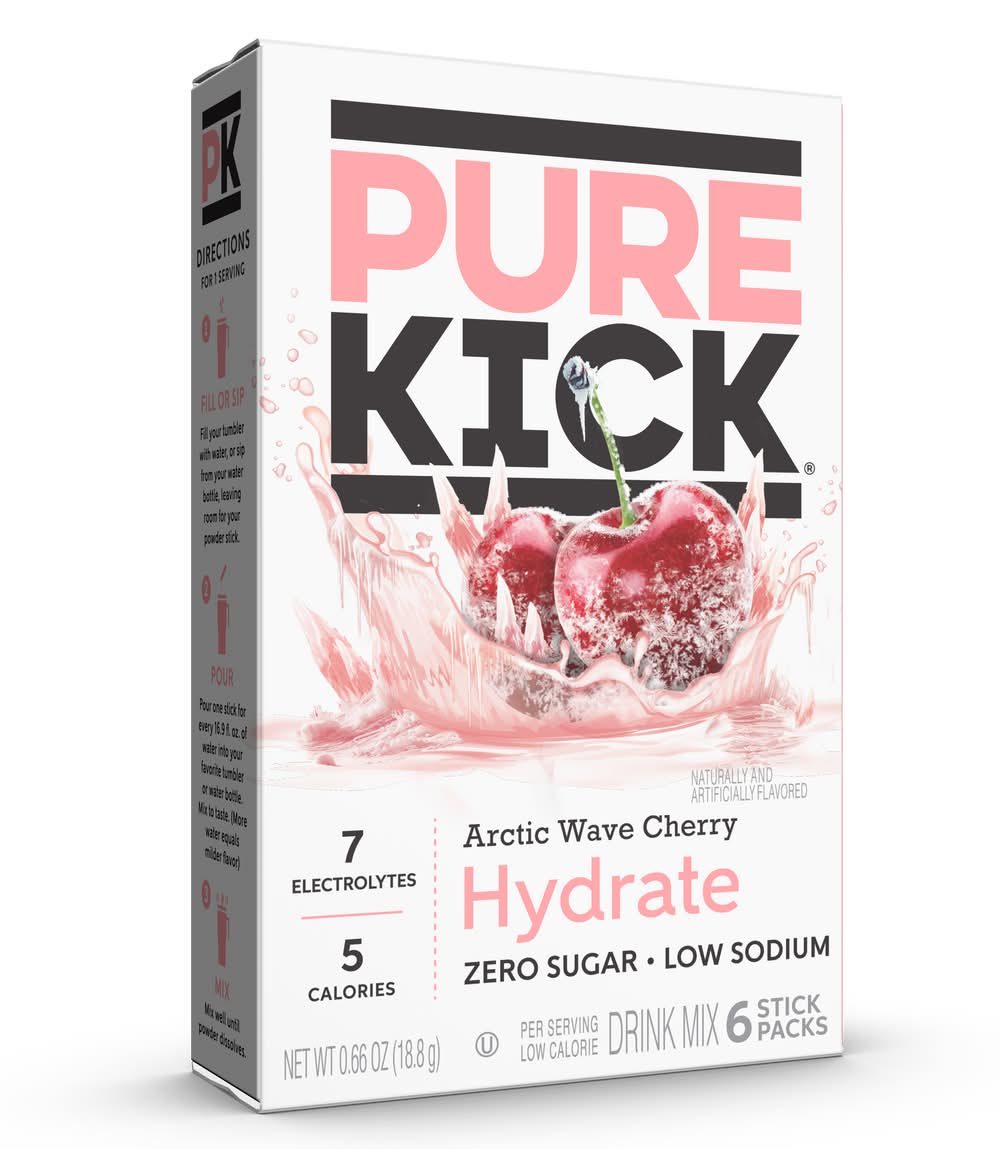 Pure Kick Zero Sugar Hydrate Powder Drink Mix Sticks, Arctic Wave Cherry (0.66 oz, 6 ct)