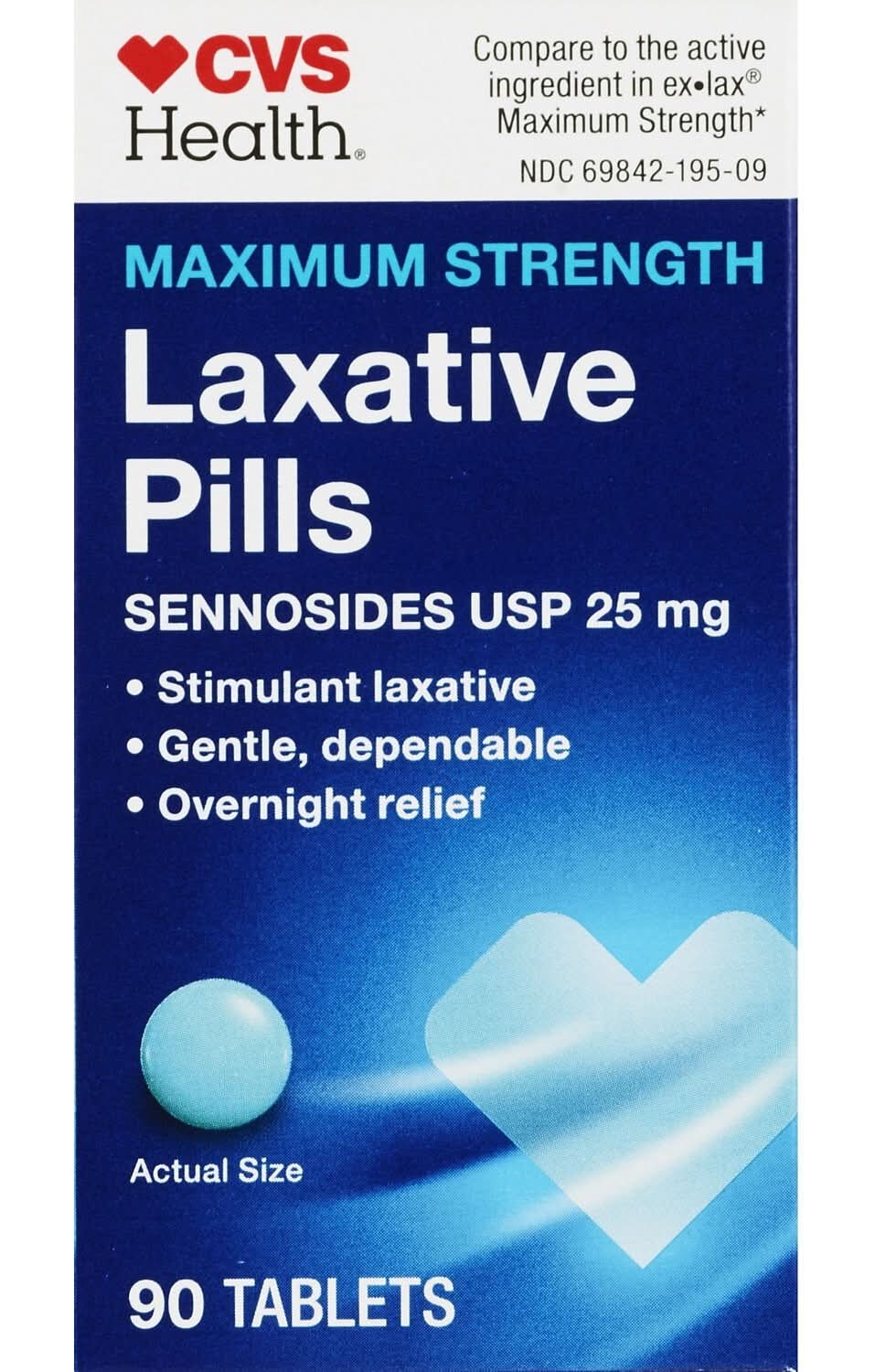 CVS Health Maximum Strength Sennosides 25 mg Laxative Pills (1.6 oz, 90 ct)