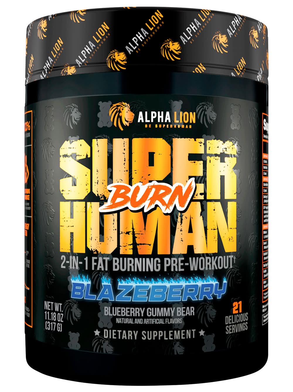 Alpha Lion Super Human Burn 2-in-1 Fat Burning Powder, Blazeberry (11.18 oz)