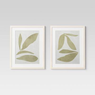 (Set of 2) 16" x 20" Leaf Framed Wall Art Set Natural - Threshold™: Botanical Drawing, Beige Frame, Vertical Display