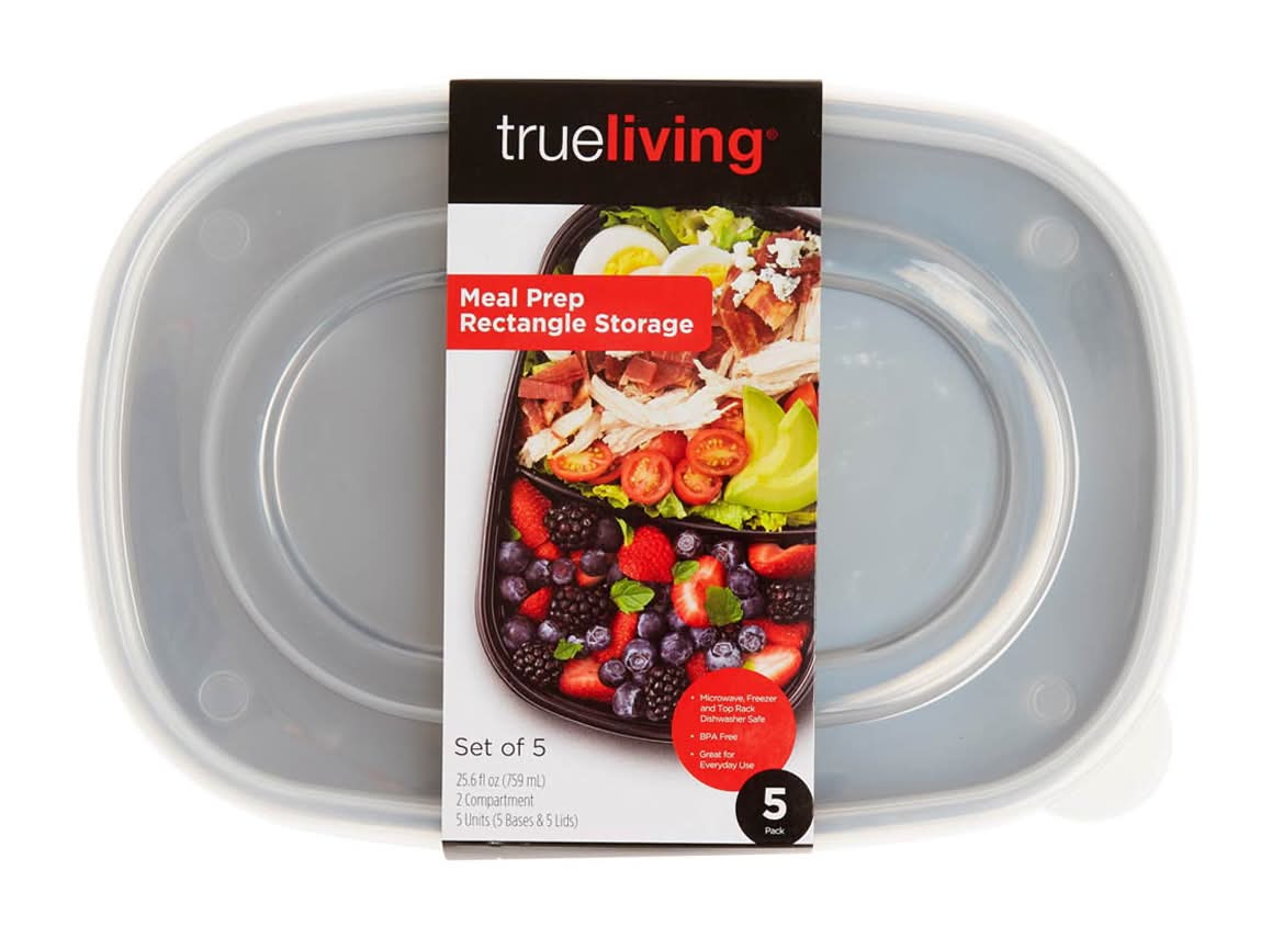 True Living Rectangular Meal Prep Food Storage Container 25.6 fl oz (5 ct)