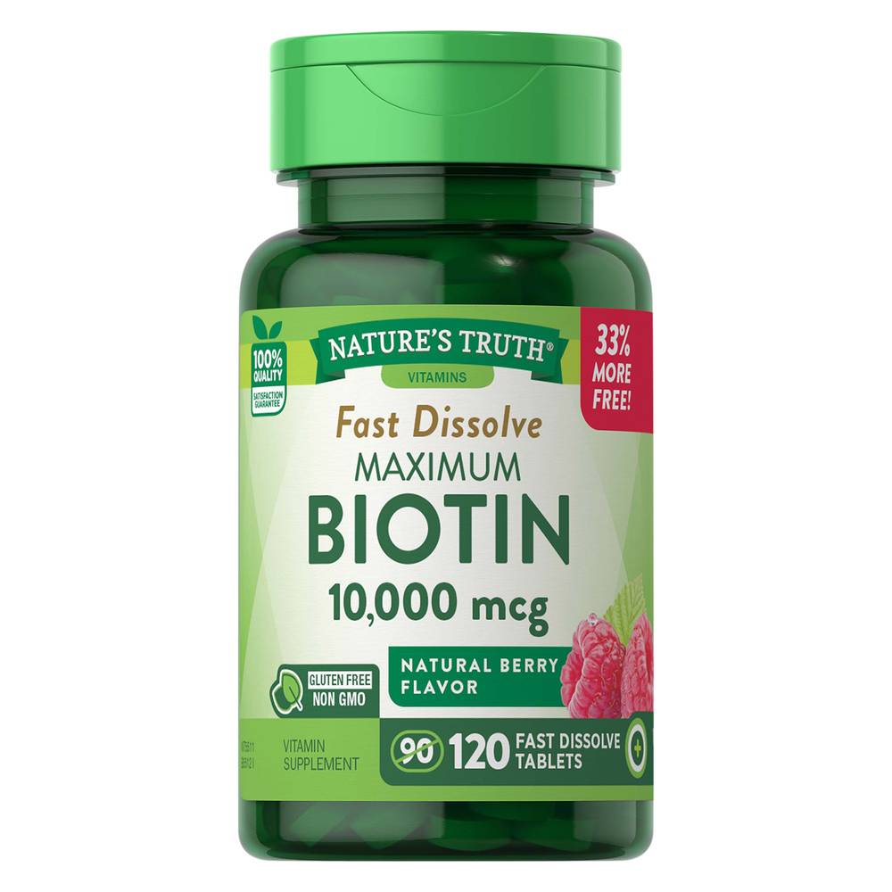 Nature's Truth Maximum 10,000 Mcg Berry Flavor Biotin Fast Dissolve Tablets (120 ct)