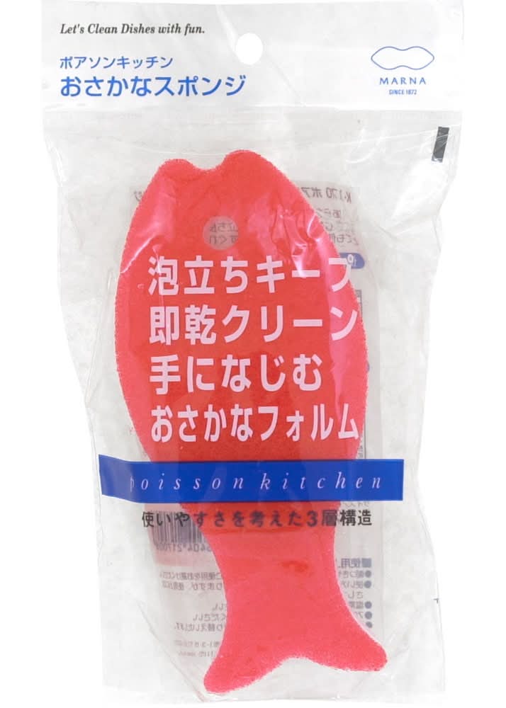 マーナ　おさかなスポンジレッド　1個　J-015