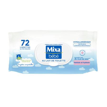 Lingettes Bébé Lait de Toilette MIXA BEBE - le paquet de 72 lingettes