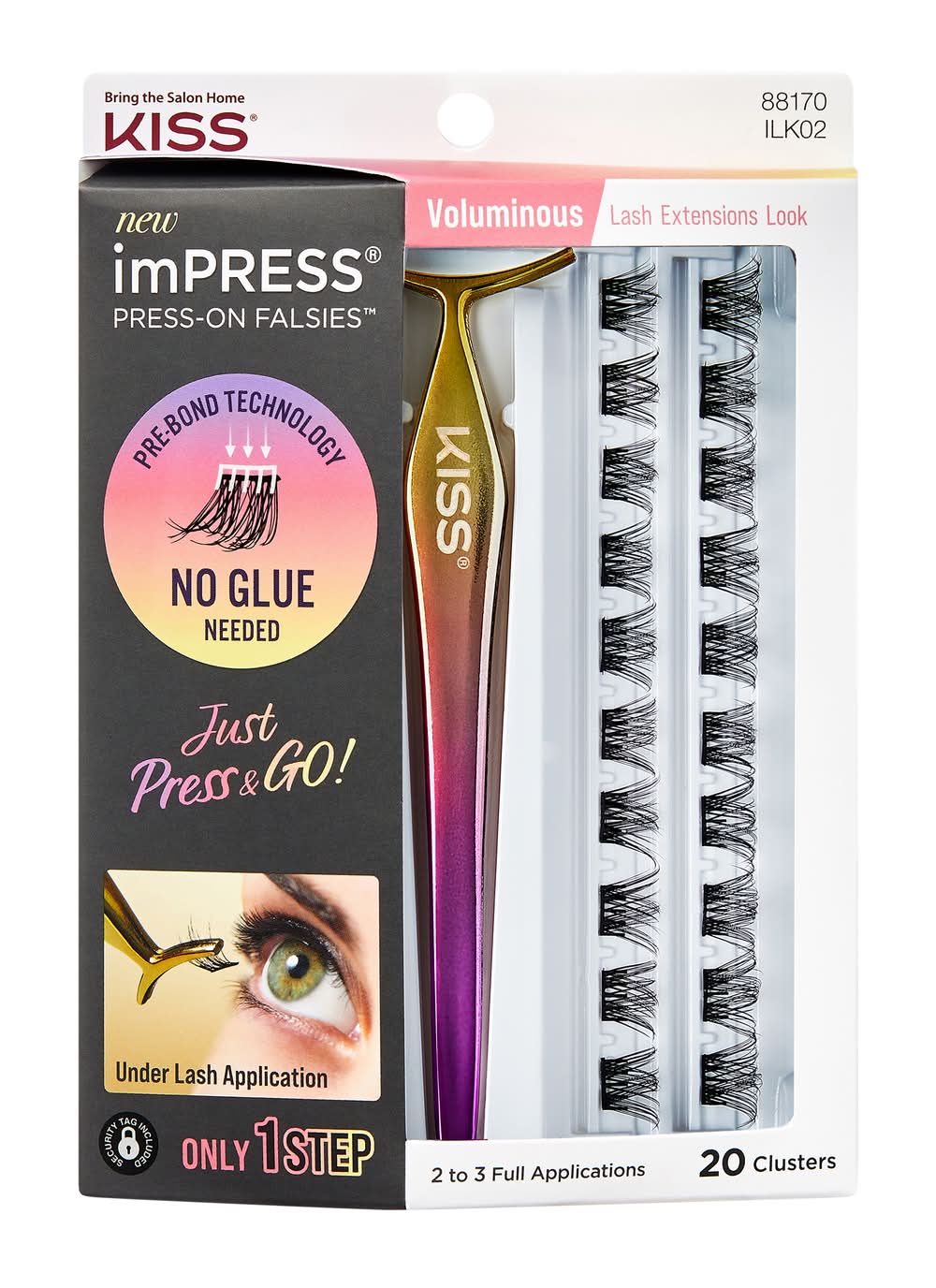 KISS Impress Press and Go Natural Effect Kit Press-On Falsies, Black Voluminous (1.9 oz)