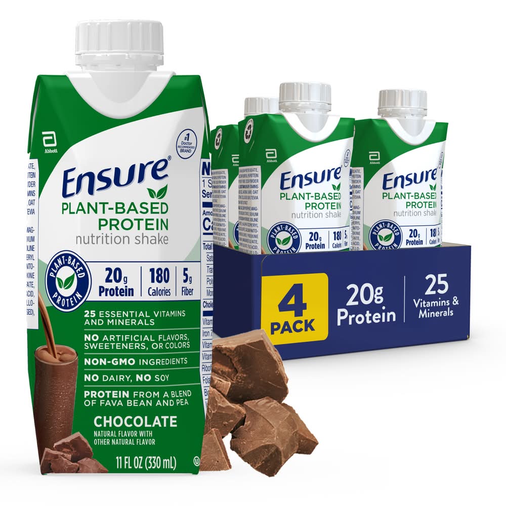Ensure Plant-Based Protein Nutrition Chocolate Shake (4 x 11 fl oz)