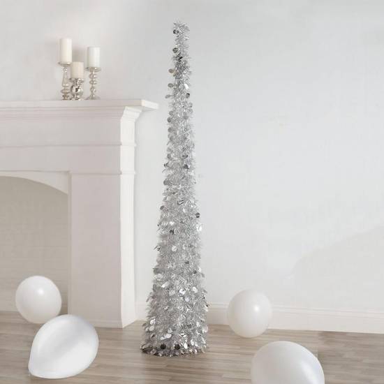 Silver Tinsel Christmas Tree, 5ft