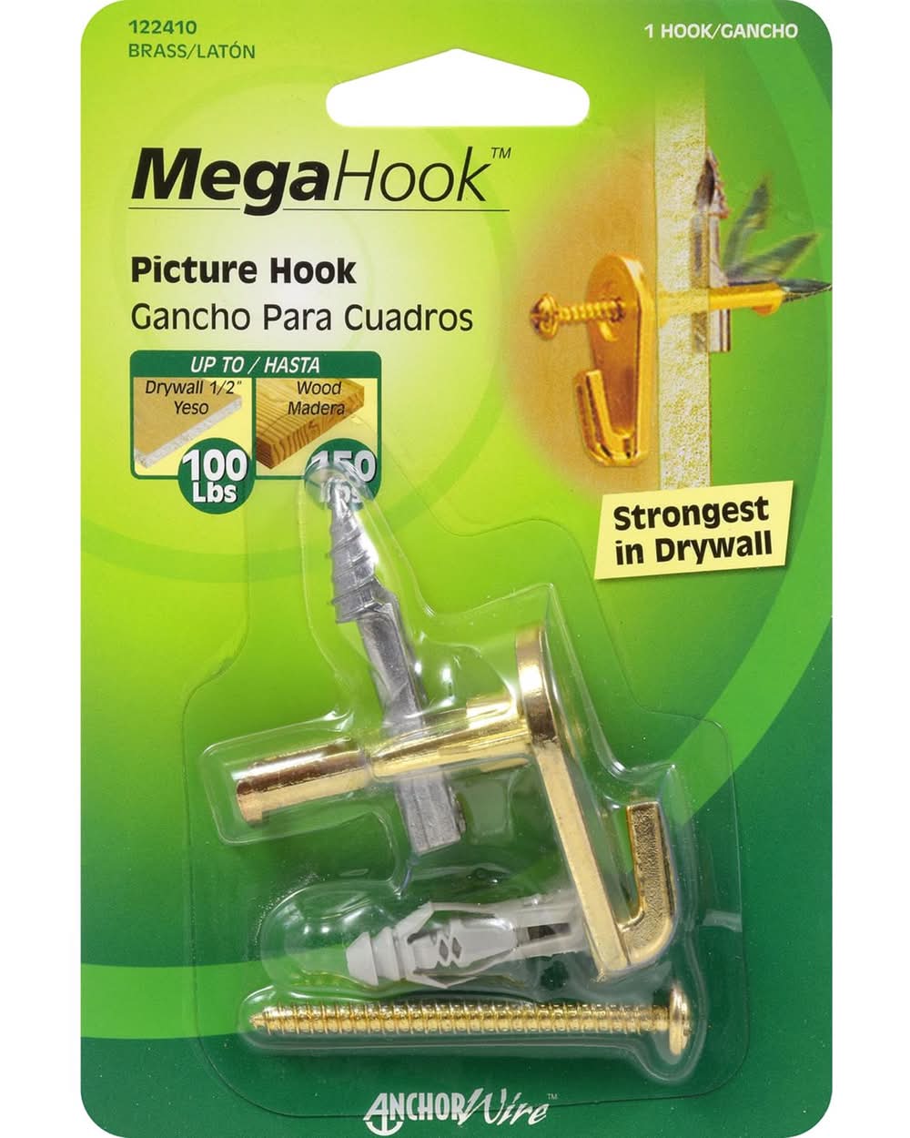 Hillman Megahook Brass-Plated Gold Heavy Duty Picture Hanging Kit 100 Lb 1 Pk