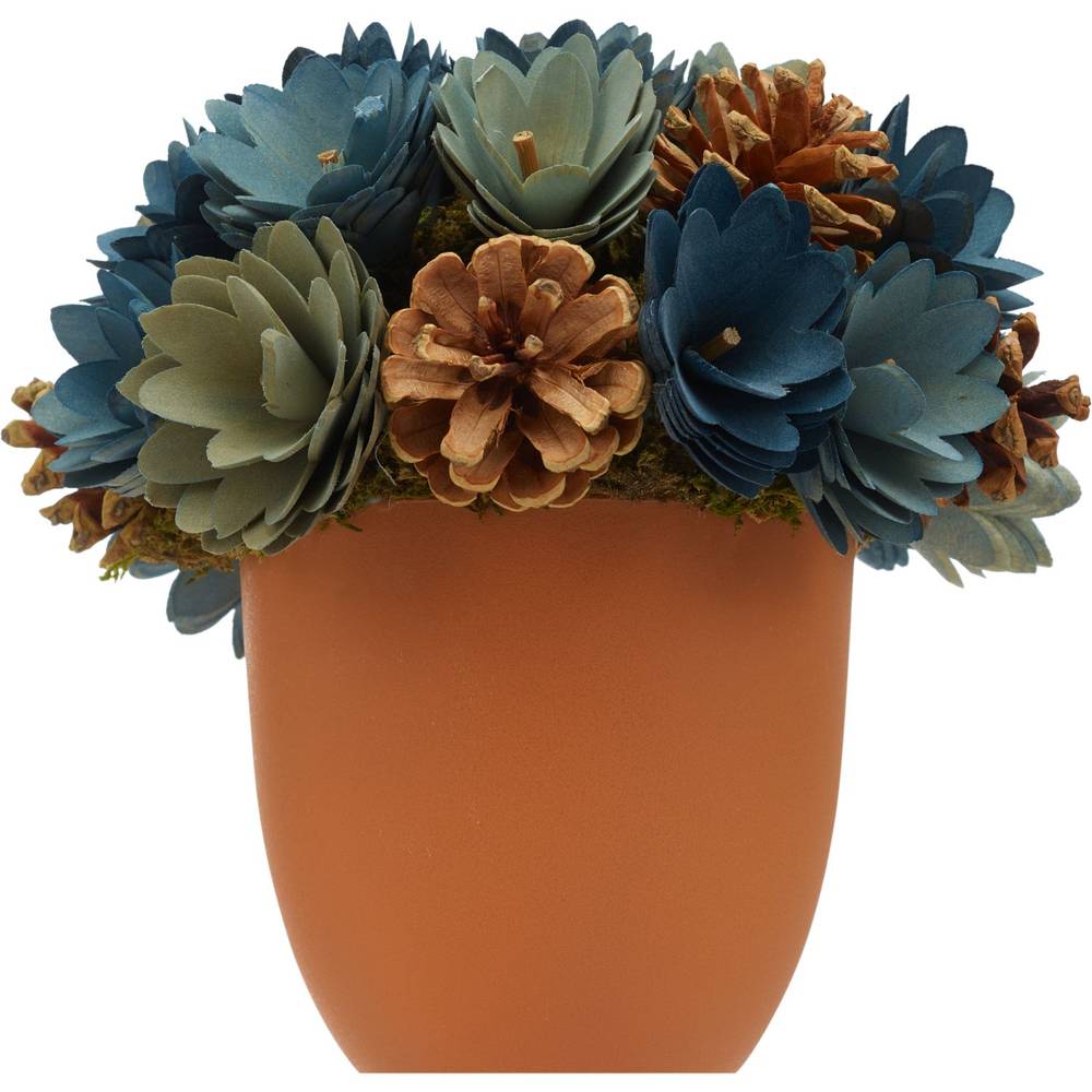 Fall Fest Pot With Blue Wood Chip Floral Arrangement