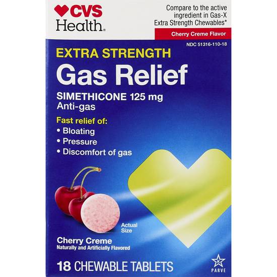 CVS Health Extra Strength Gas Relief, Cherry Cr�me, 18 CT