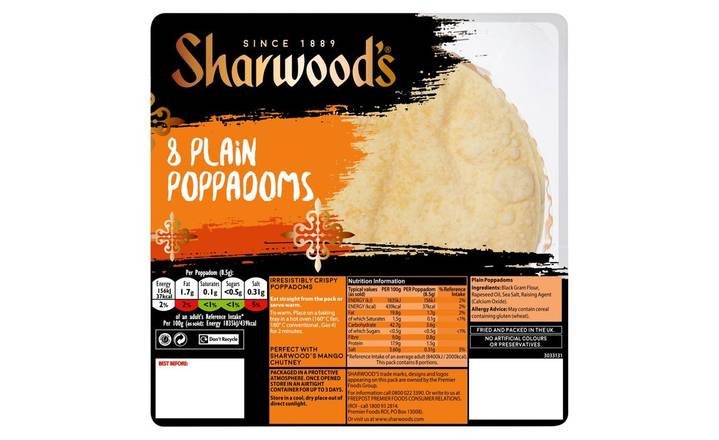 Sharwood's Plain Poppadoms 8s (379485)