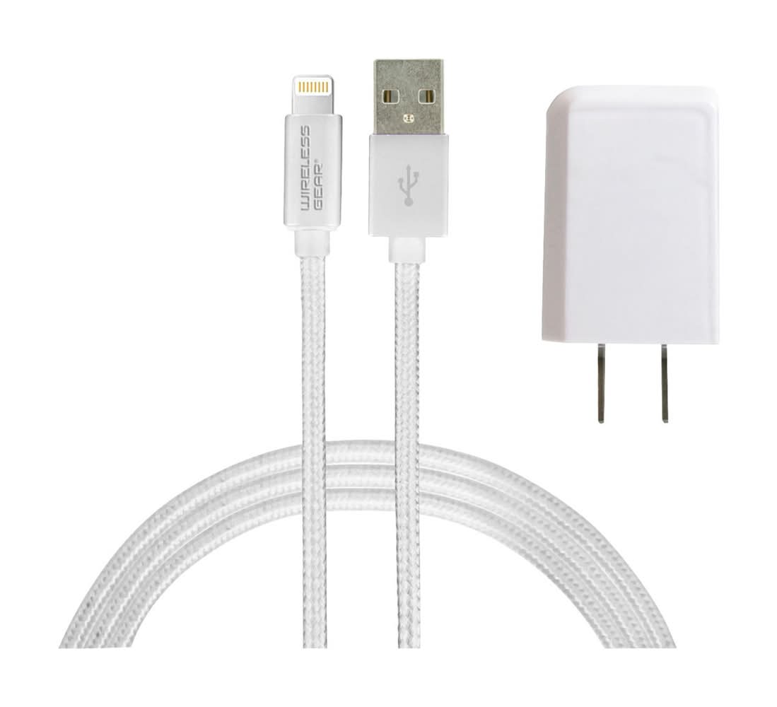 Wireless Gear Lightning Usb Cable Wall Charger Bundle, 6 ft, White