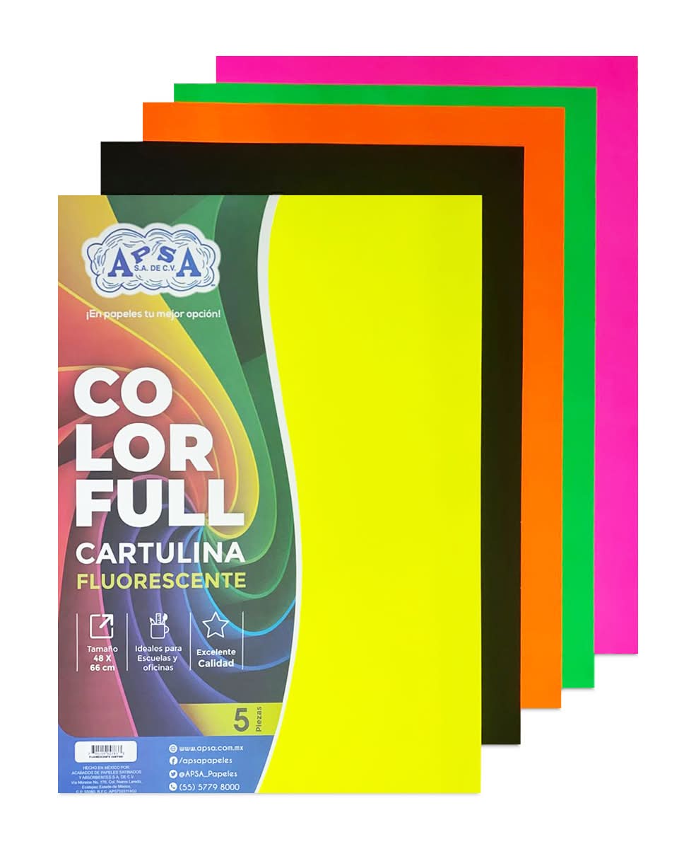 APSA · Colorfull cartulina fluorescente, 48x66 cm, surtido (5 un)
