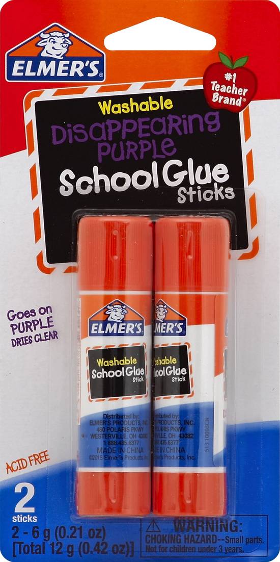 Elmer's School Glue Sticks Washable Disappearing Purple
