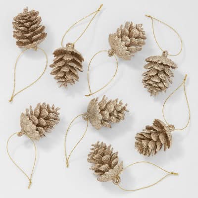 Wondershop Glittered Pinecone Christmas Tree Ornament Set, Gold (8 ct)