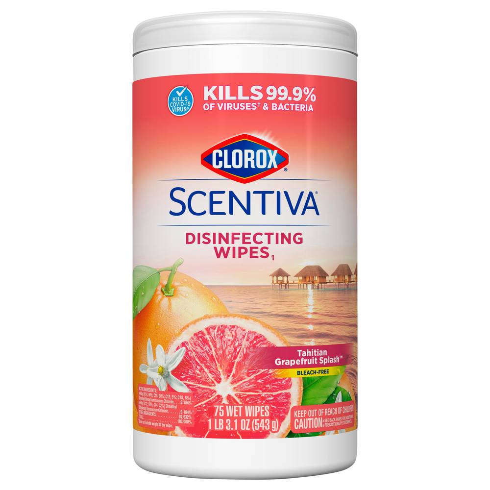 Clorox Scentiva Disinfecting Wipes Tahitian Grapefruit Splash (75 ct)