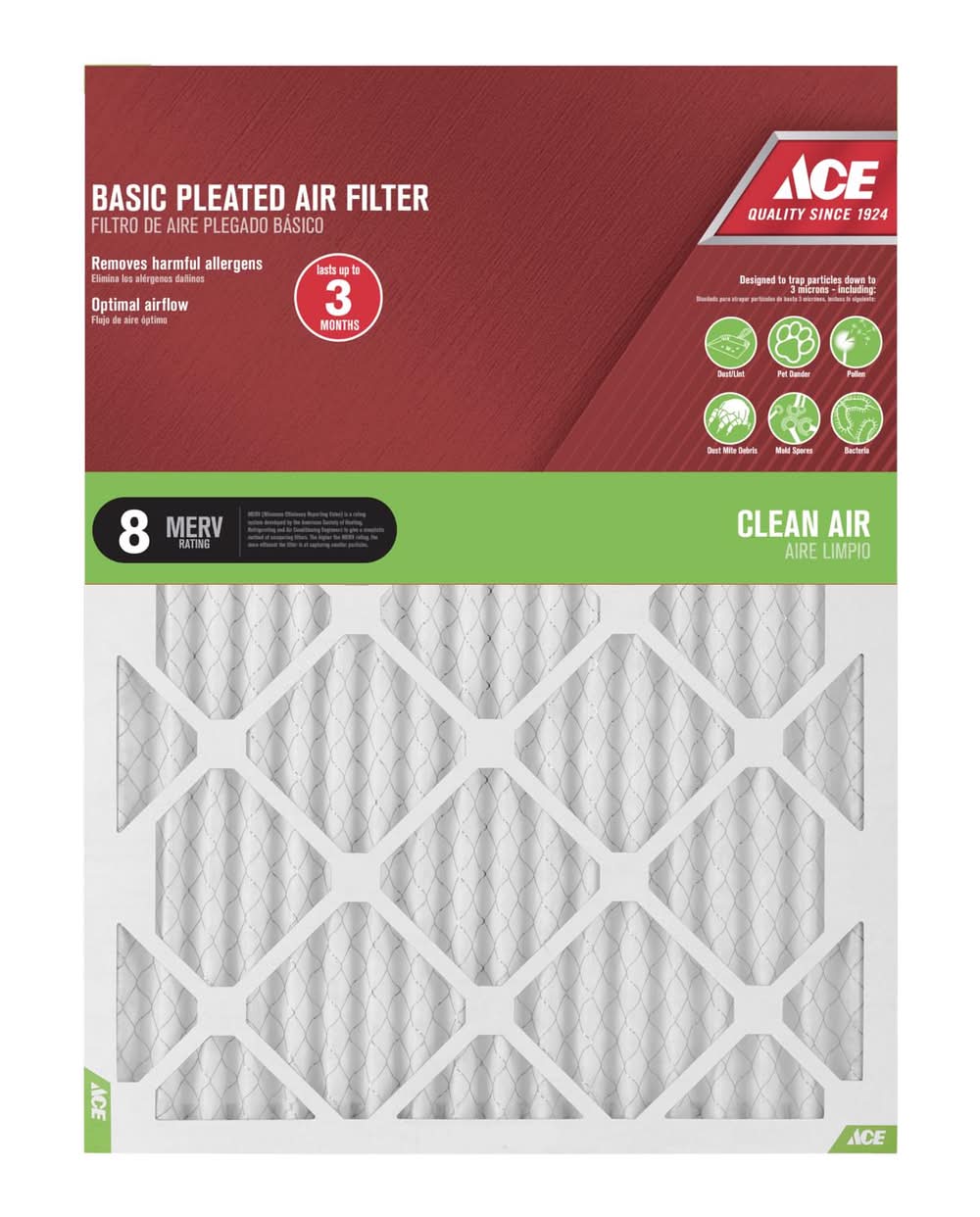 Ace 18 In. W X 24 In. H X 1 In. Synthetic 8 Merv Pleated Air Filter 1 Pk