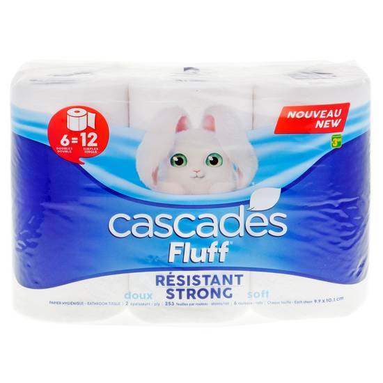 Cascades Fluff Bathroom Tissue Rolls, 6 Pack (6 Rolls / 2 Ply)