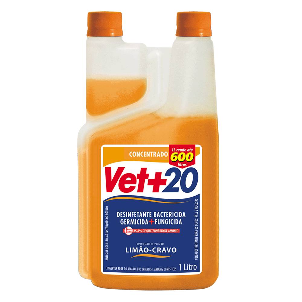 Vet+20 desinfetante bactericida concentrado limão cravo (1l)
