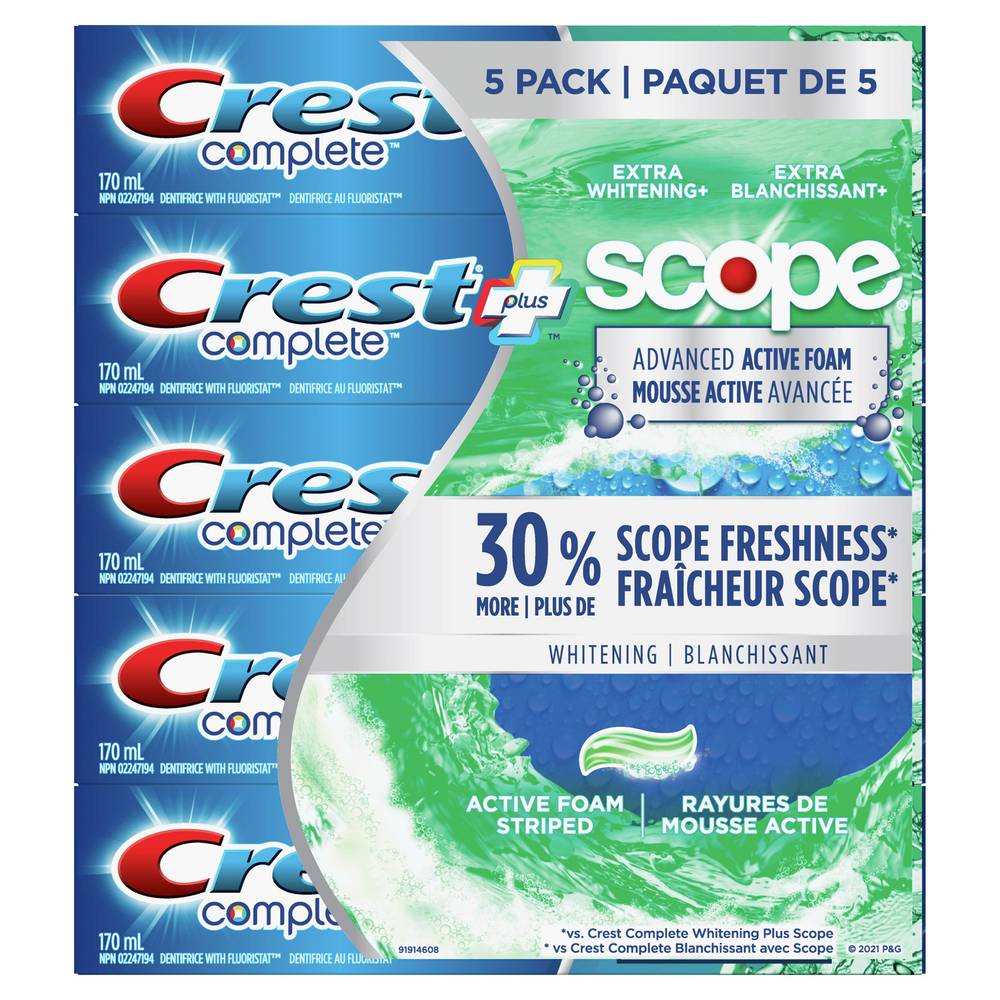 Crest Complete Plus Scope Advanced Active Foam Toothpaste, 5 X 170 Ml