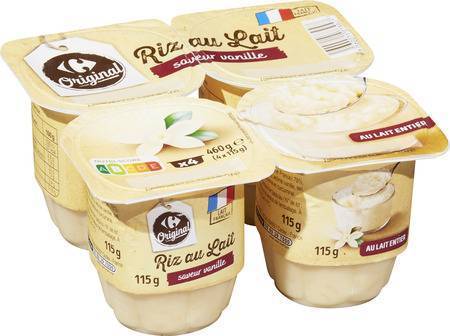 Carrefour Original - Riz au lait saveur vanille (4 pièces)