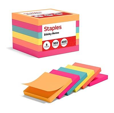 Staples Standard Sticky Notes, Multicolor (6 ct)