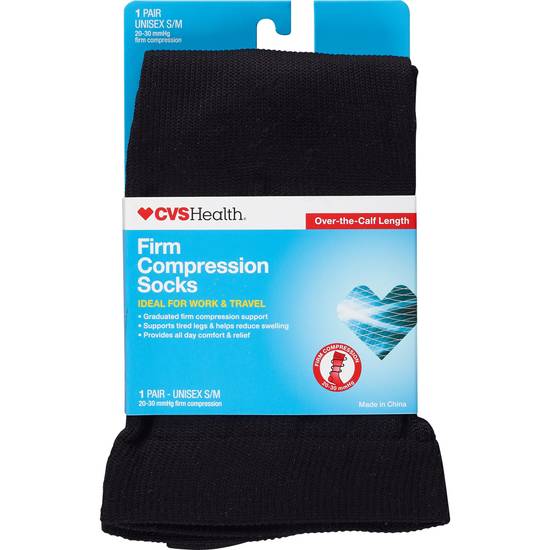 CVS Health Firm Compression Socks Over-The-Calf Length Unisex, 1 Pair, Black, S/M