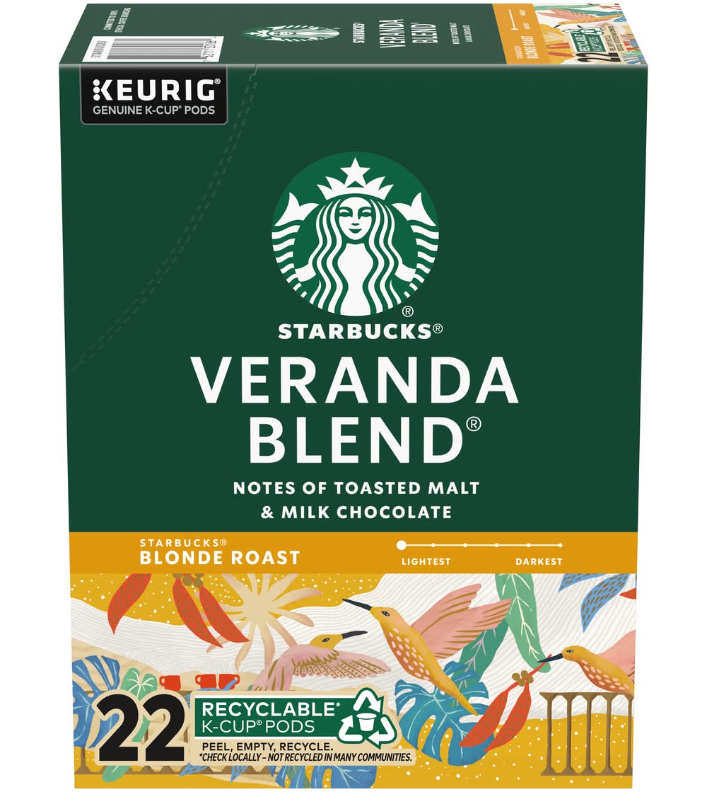 Starbucks Blonde Roast Veranda Blend K-Cup Coffee Pods, Malt & Milk Chocolate (9.3 oz, 22 ct)