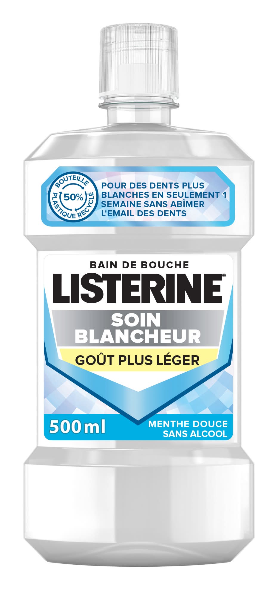 Listerine - Bain de bouche menthe douce soin blancheur goût plus léger (500ml)