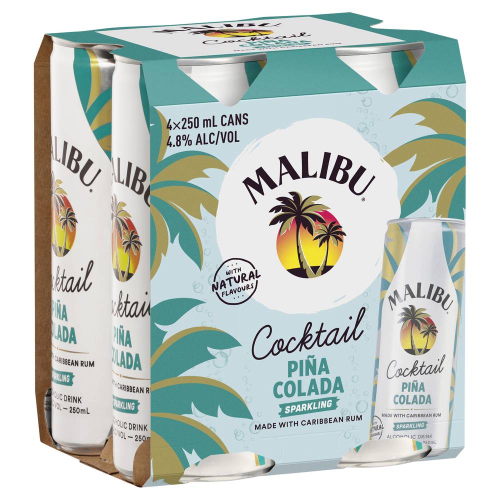 Malibu Cocktails Pina Colada Can 250mL X 4 pack