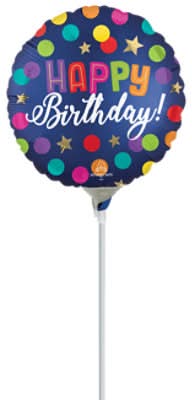 Happy Birthday Pre Inflated Balloon With Stick, 9 in