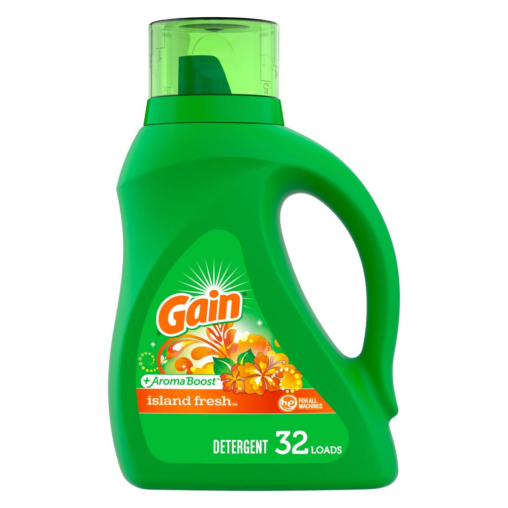 Gain + Aroma Boost Liquid Laundry Detergent, Island Fresh Scent, 32 loads, 46 oz