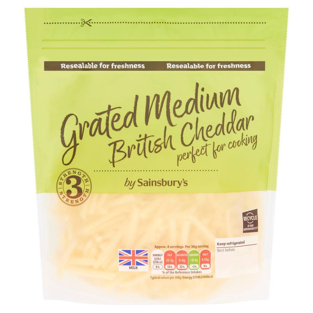 Sainsbury's British Medium Grated Cheddar Cheese 250g