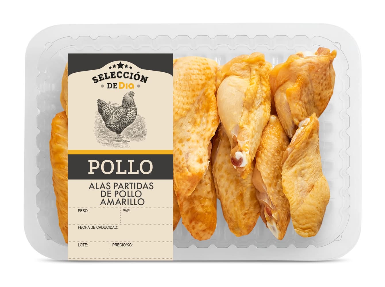 Alas Partidas De Pollo Amarillo Selección De Dia Bandeja 600 G Aprox.