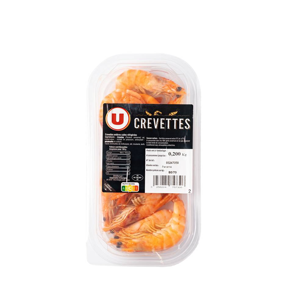 Les Produits U - Crevette cite calibre 50/70 (200g)