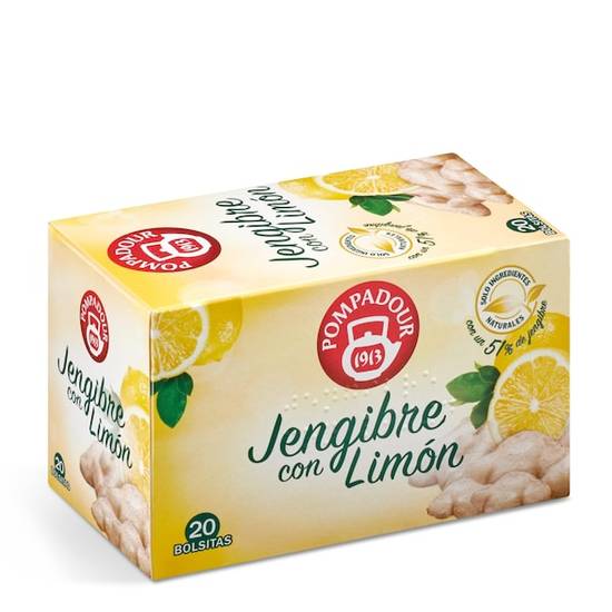 Infusión jengibre con y limón Pompadour caja 20 unidades