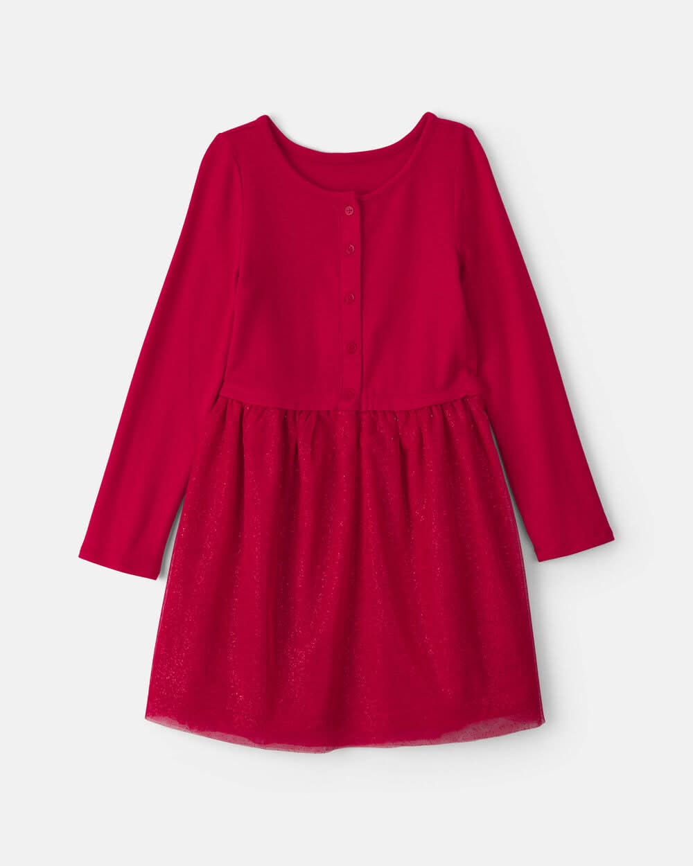 Girls Tulle Long-Sleeve Dress - Red - 8