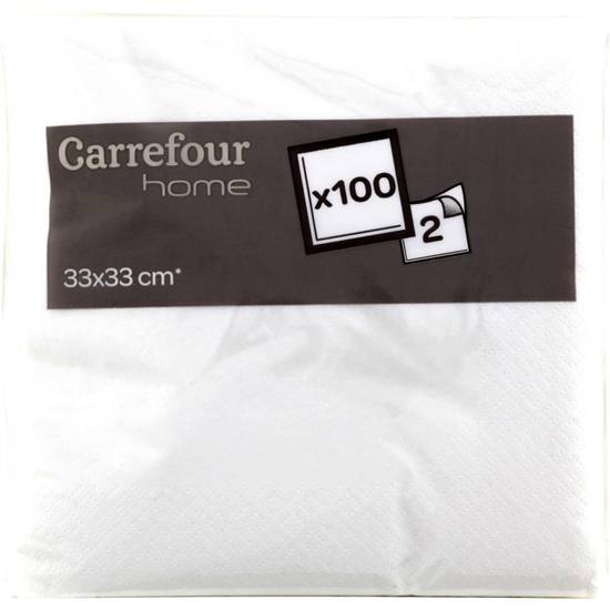 Carrefour Home - Serviettes en papier blanc avec 2 plis 33x33 cm (100 pièces)